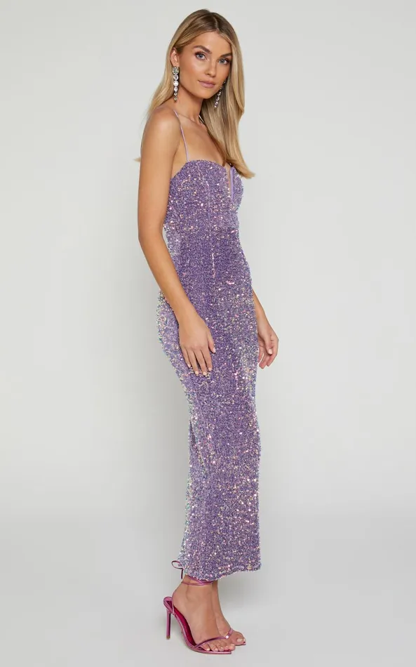 Showpo Rayner Midi Dress 8211 V Bar Sequin Bodycon Dress In Lilac Women Dresses