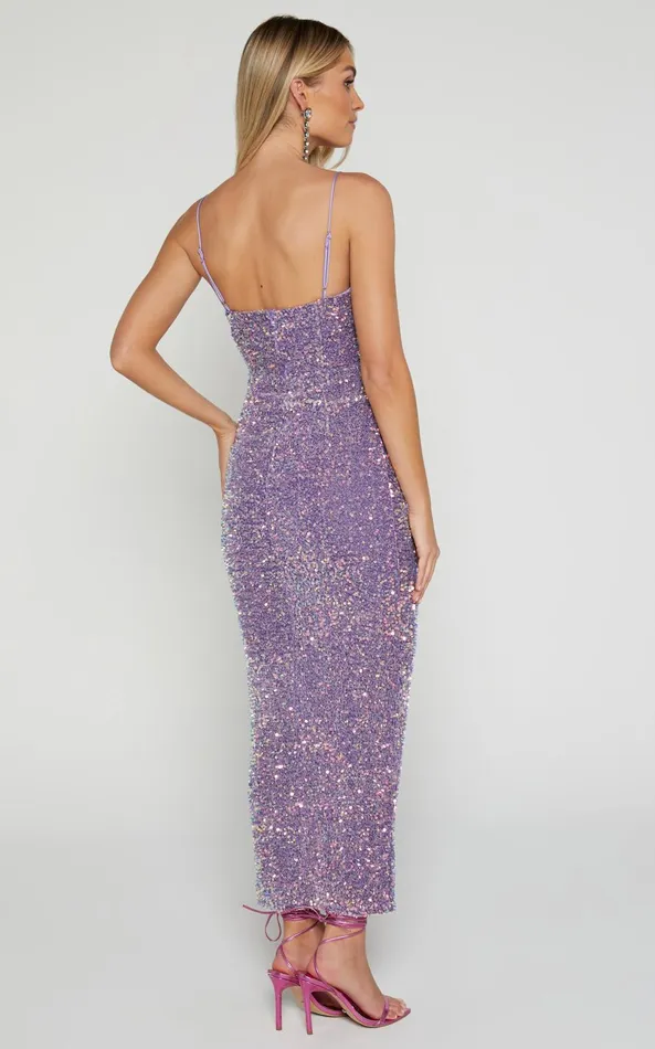 Showpo Rayner Midi Dress 8211 V Bar Sequin Bodycon Dress In Lilac Women Dresses