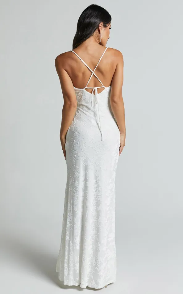 Showpo Reese Maxi Dress 8211 Cowl Cross Back Burnout Dress In White Women Dresses