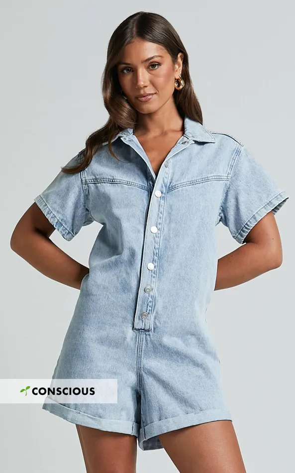 Showpo Reid Playsuit 8211 Button Through Denim Playsuit In Light Blue Wash Women Shop Conscious Showpo Reid Playsuit 8211 Button Through Denim Playsuit In Light Blue Wash Women Shop Conscious
