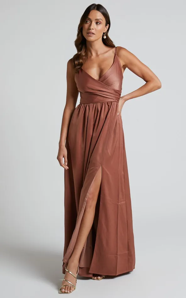 Showpo Revolve Around Me Midi Dress 8211 V Neck Wrap Dress In Dusty Rose Women Dresses