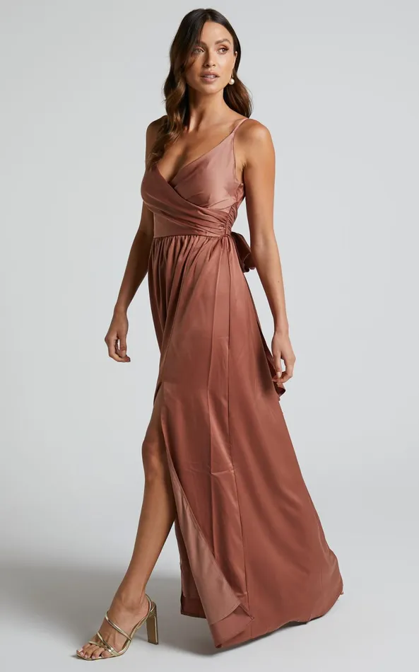 Showpo Revolve Around Me Midi Dress 8211 V Neck Wrap Dress In Dusty Rose Women Dresses