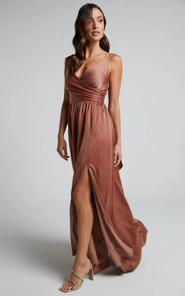 Showpo Revolve Around Me Midi Dress 8211 V Neck Wrap Dress In Dusty Rose Women Dresses