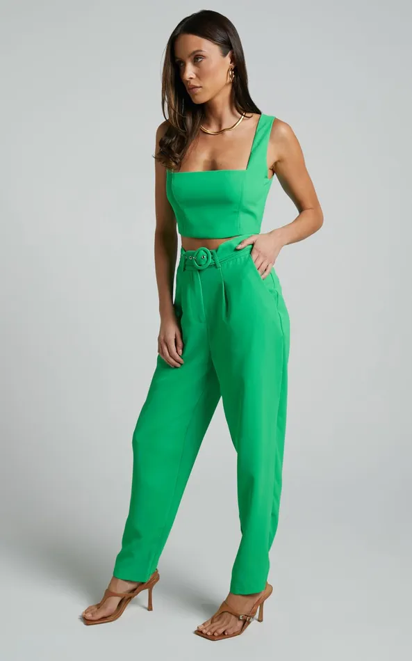 Showpo Reyna Two Piece Set 8211 Crop Top And Tailored Pants Set In Green Women Curve Clothes