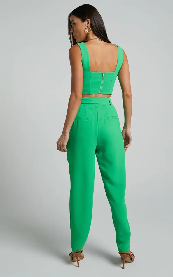 Showpo Reyna Two Piece Set 8211 Crop Top And Tailored Pants Set In Green Women Curve Clothes