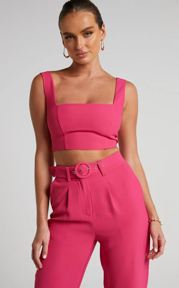 Showpo Reyna Two Piece Set 8211 Crop Top And Tailored Pants Set In Pink Women Curve Clothes