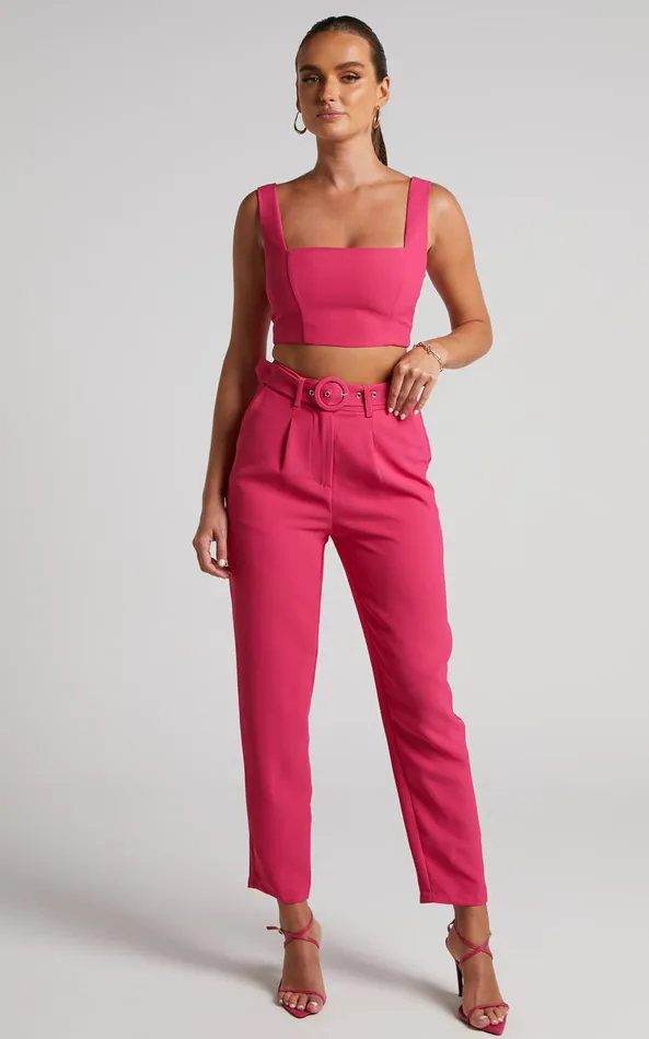 Showpo Reyna Two Piece Set 8211 Crop Top And Tailored Pants Set In Pink Women Curve Clothes