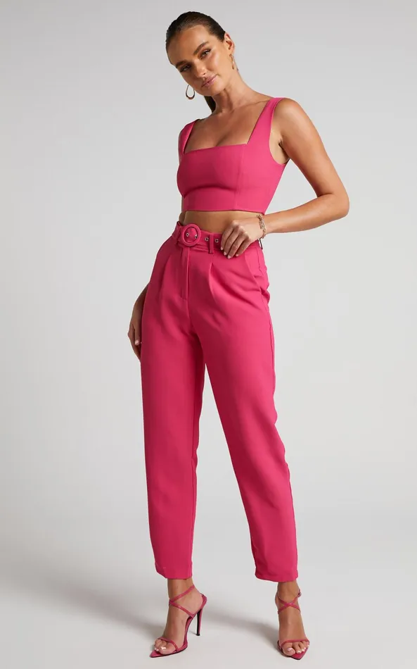 Showpo Reyna Two Piece Set 8211 Crop Top And Tailored Pants Set In Pink Women Curve Clothes