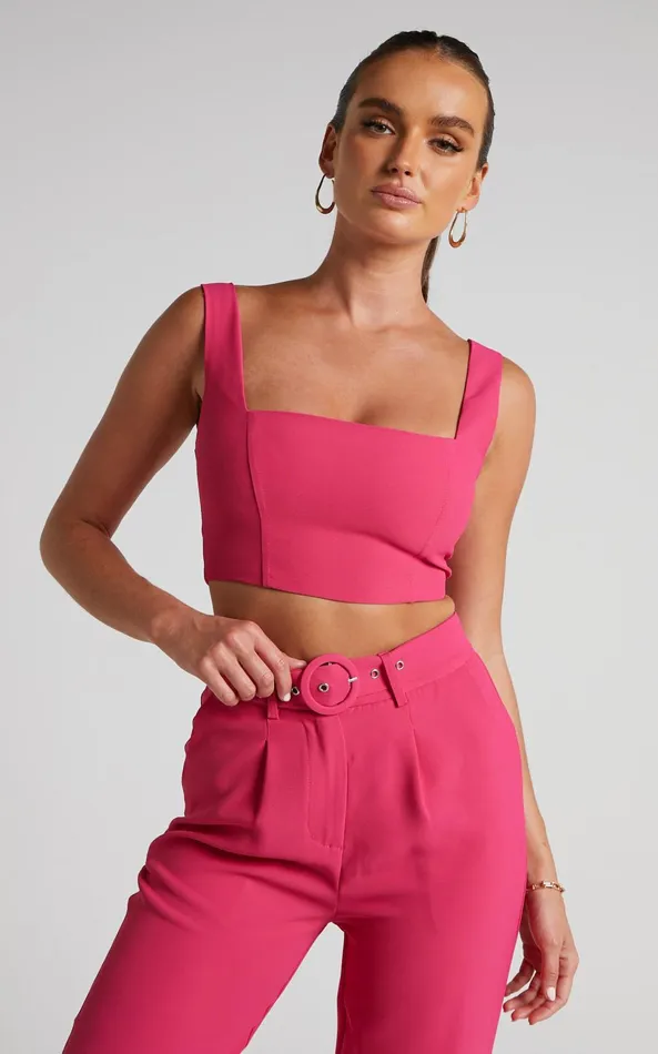 Showpo Reyna Two Piece Set 8211 Crop Top And Tailored Pants Set In Pink Women Curve Clothes