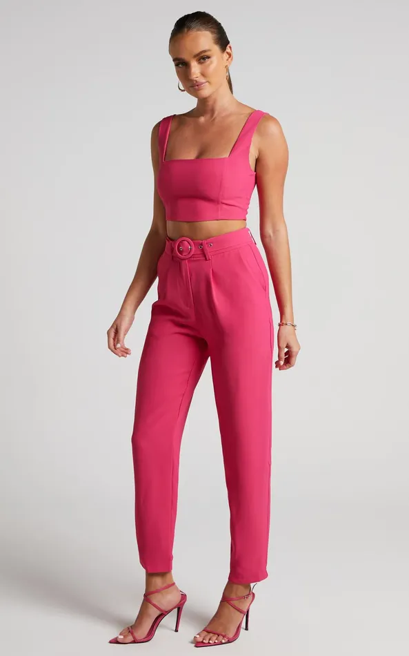Showpo Reyna Two Piece Set 8211 Crop Top And Tailored Pants Set In Pink Women Curve Clothes