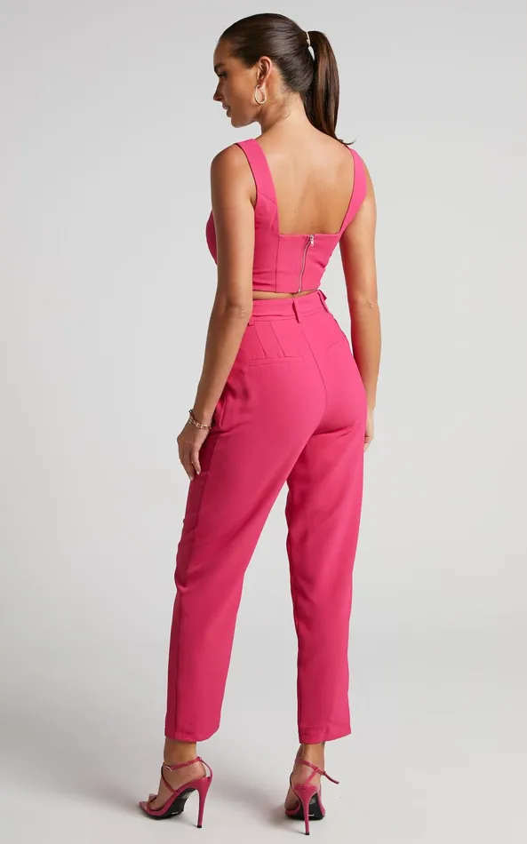 Showpo Reyna Two Piece Set 8211 Crop Top And Tailored Pants Set In Pink Women Curve Clothes