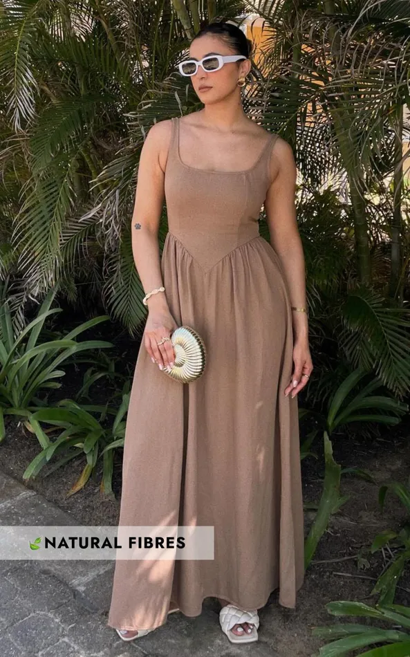 Showpo Rhaziya Midi Dress 8211 Sleeveless Straight Neck Fit And Flare Dress In Tobacco Women Dresses