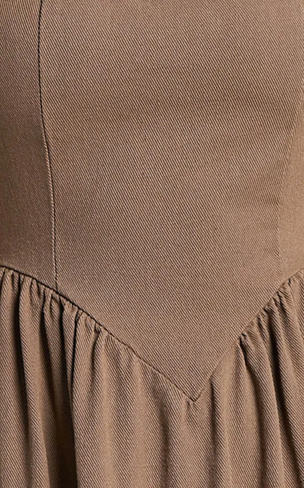 Showpo Rhaziya Midi Dress 8211 Sleeveless Straight Neck Fit And Flare Dress In Tobacco Women Dresses