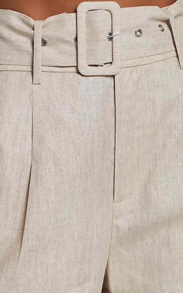 Showpo Rhea Pants 8211 Linen Look Belted Straight Leg Pants In Natural Women Pants