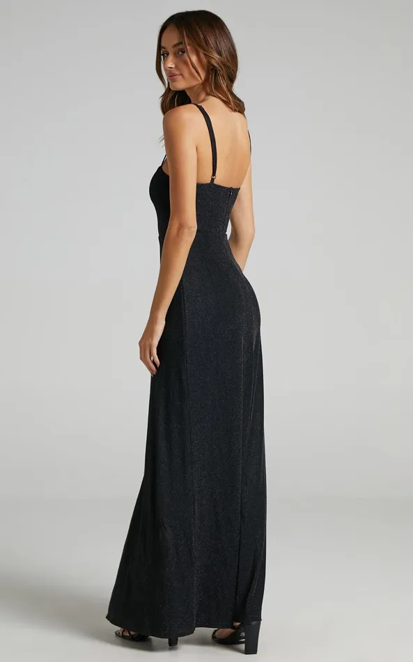 Showpo Rheannon Midi Dress 8211 Split Mesh Dress In BLACK LUREX Women Dresses