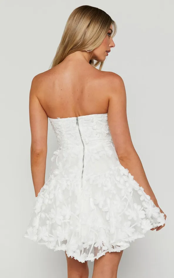 Showpo Rheiva Mini Dress 8211 Strapless 3D Embroidery Dress In White Women Dresses