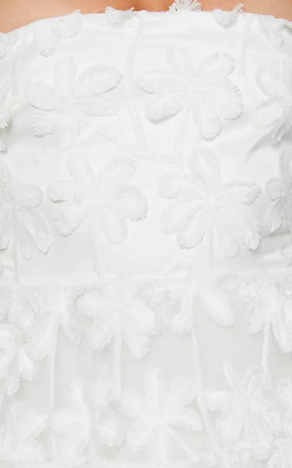 Showpo Rheiva Mini Dress 8211 Strapless 3D Embroidery Dress In White Women Dresses