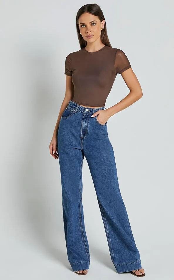 Showpo Rhianna Top 8211 Short Sleeve Mesh Crop Top In Brown Women Tops