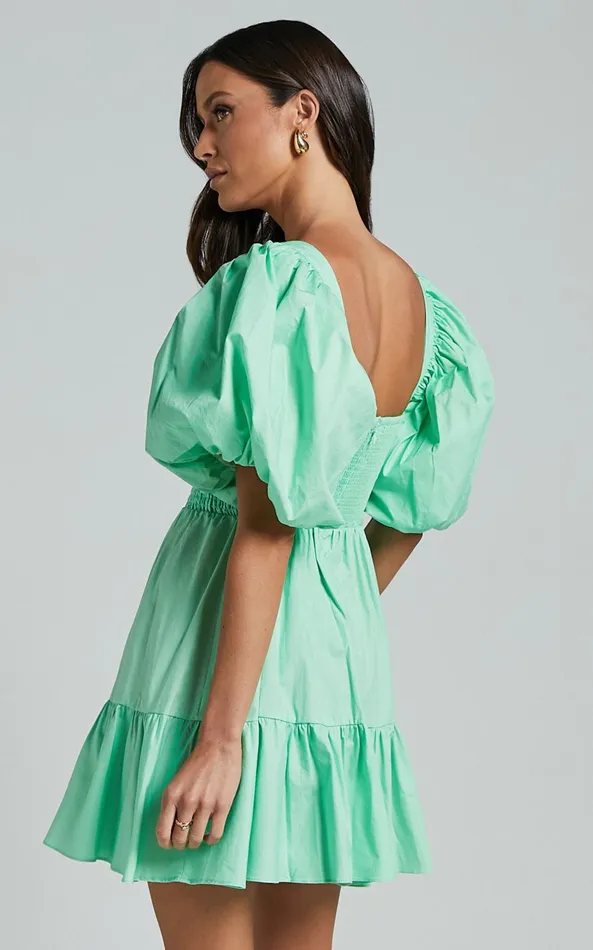 Showpo Rhiza Mini Dress 8211 Sweetheart Puff Sleeve Flare Dress In Mint Women Dresses