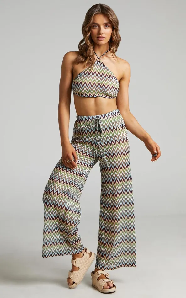 Showpo Rhyzel Top 8211 Halter Neck Crochet Crop Top In Multi Women Tops