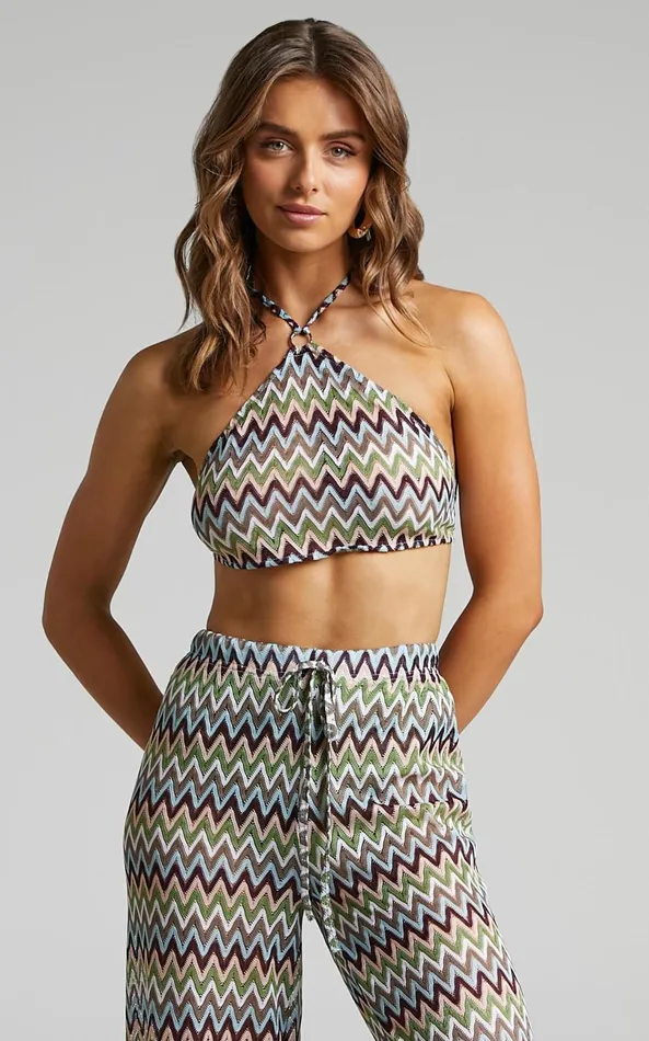 Showpo Rhyzel Top 8211 Halter Neck Crochet Crop Top In Multi Women Tops