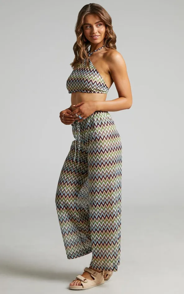 Showpo Rhyzel Top 8211 Halter Neck Crochet Crop Top In Multi Women Tops
