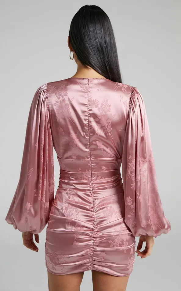 Showpo Richmond Mini Dress 8211 Long Sleeve Ruched Dress In Dusty Pink Women Dresses