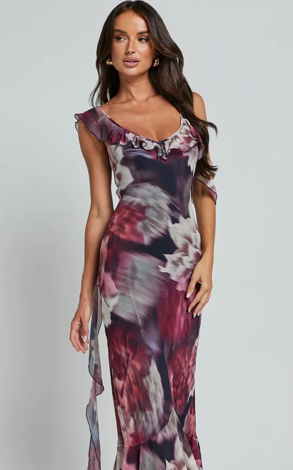 Showpo Riley Maxi Dress 8211 Asymmetric Ruffle Detail Maxi Dress In Mariache Rose Women Dresses
