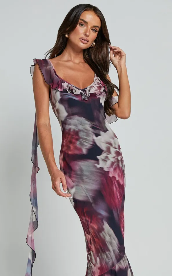 Showpo Riley Maxi Dress 8211 Asymmetric Ruffle Detail Maxi Dress In Mariache Rose Women Dresses
