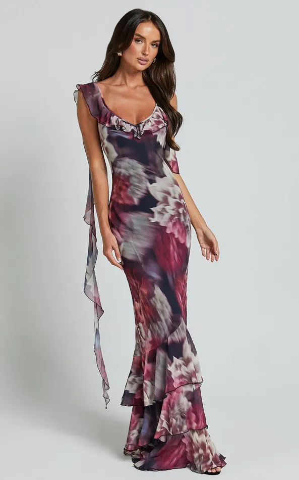 Showpo Riley Maxi Dress 8211 Asymmetric Ruffle Detail Maxi Dress In Mariache Rose Women Dresses