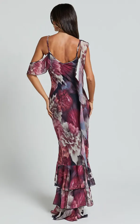 Showpo Riley Maxi Dress 8211 Asymmetric Ruffle Detail Maxi Dress In Mariache Rose Women Dresses