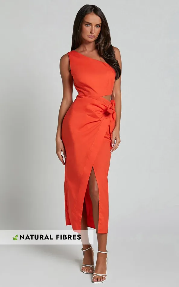 Showpo Rina Midi Dress 8211 One Shoulder Side Cut Out Wrap Dress In Orange Women Dresses Showpo Rina Midi Dress 8211 One Shoulder Side Cut Out Wrap Dress In Orange Women Dresses