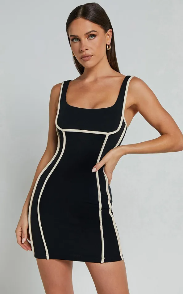 Showpo Risha Mini Dress 8211 Square Neck Contrast Piping Dress In Black Women Dresses Showpo Risha Mini Dress 8211 Square Neck Contrast Piping Dress In Black Women Dresses