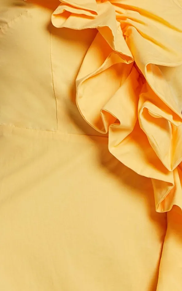 Showpo Rita Midi Dress 8211 One Shoulder Ruffle Detail Dress In Yellow Women Dresses