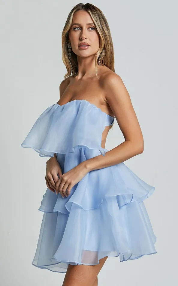 Showpo Ritta Mini Dress 8211 Strapless Layered Dress In Soft Blue Women Dresses