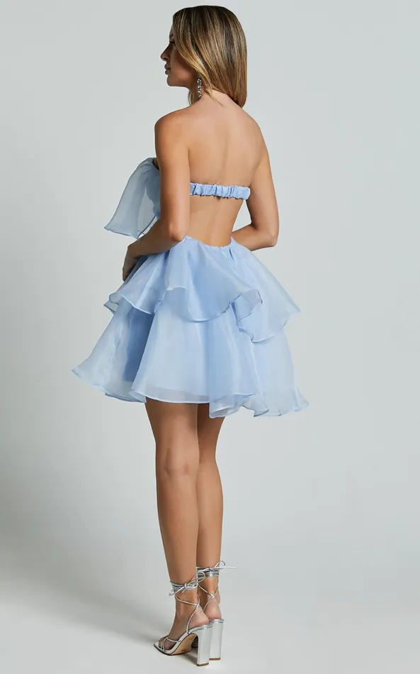 Showpo Ritta Mini Dress 8211 Strapless Layered Dress In Soft Blue Women Dresses