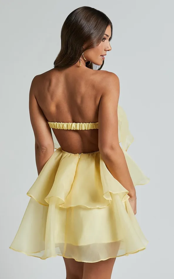 Showpo Ritta Mini Dress 8211 Strapless Layered Dress In Yellow Women Dresses