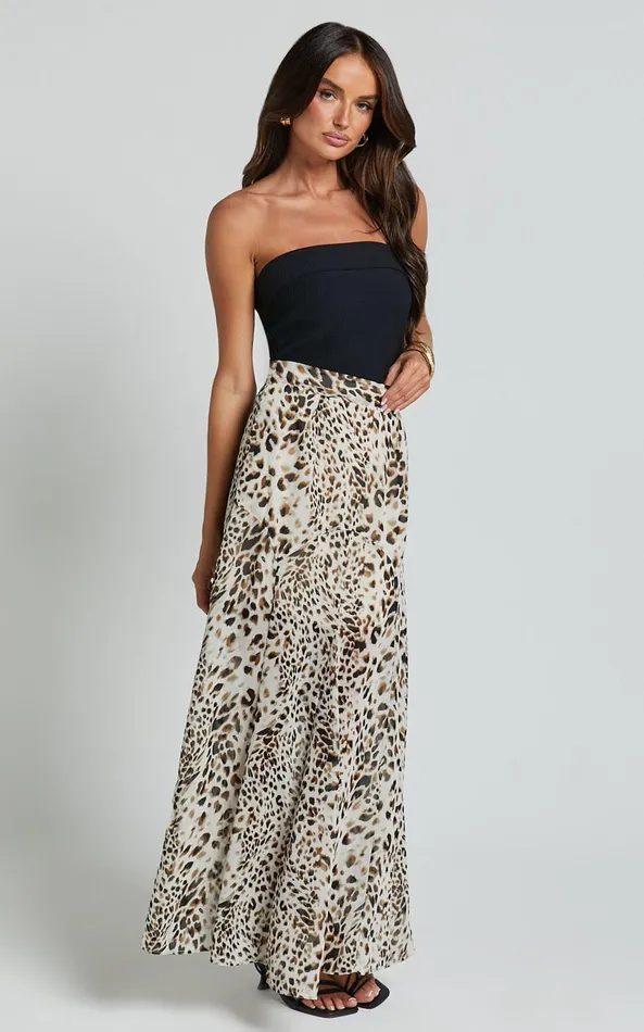 Showpo RIVA MAXI SKIRT 8211 HIGH WAISTED FLARE SKIRT In Animal Print Women Skirts