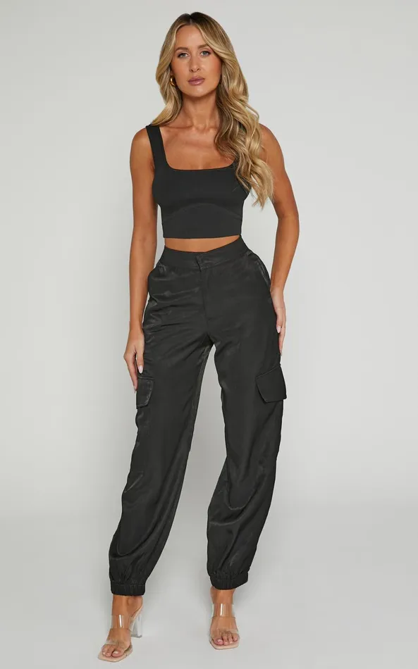 Showpo Robbie Pants 8211 High Waisted Cuffed Ankle Cargo Pants In Black Women Curve Clothes Showpo Robbie Pants 8211 High Waisted Cuffed Ankle Cargo Pants In Black Women Curve Clothes