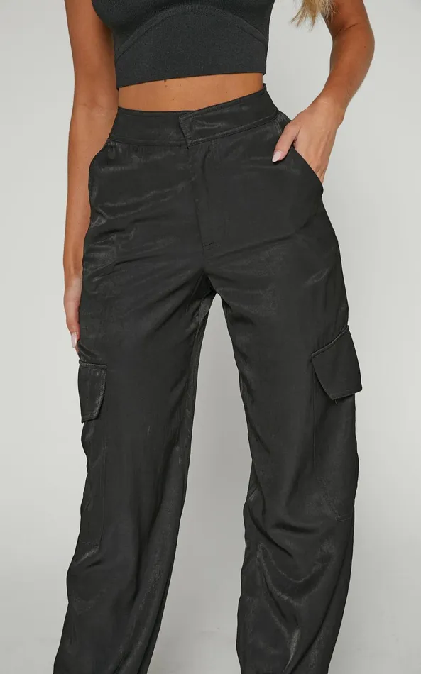Showpo Robbie Pants 8211 High Waisted Cuffed Ankle Cargo Pants In Black Women Curve Clothes
