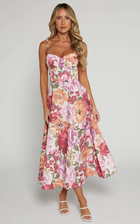Showpo Robertson Midi Dress 8211 Strappy Sweetheart Bustier Flare Dress In Spring Floral Women Curve Clothes Showpo Robertson Midi Dress 8211 Strappy Sweetheart Bustier Flare Dress In Spring Floral Women Curve Clothes