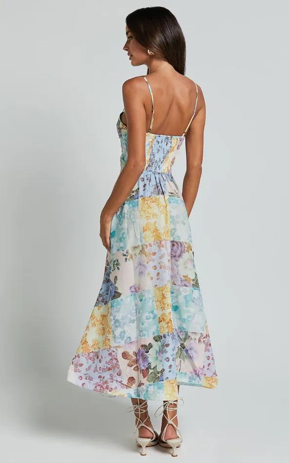 Showpo Robertson Midi Dress 8211 Strappy Sweetheart Bustier Flare Dress In Vintage Floral Women Curve Clothes