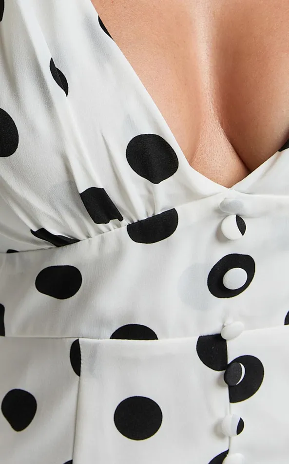 Showpo Robyn Mini Dress 8211 Long Balloon Sleeve Plunge Neck Mini Dress In Black Spot Women Dresses