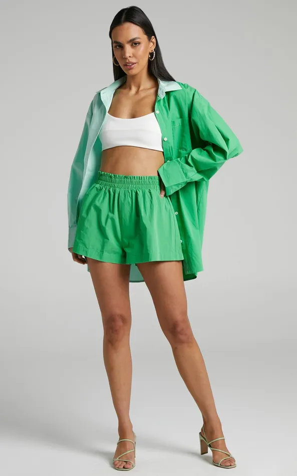 Showpo Roewe Shirt 8211 Colour Block Oversized Button Up Shirt In Mint and Green Women Curve Clothes
