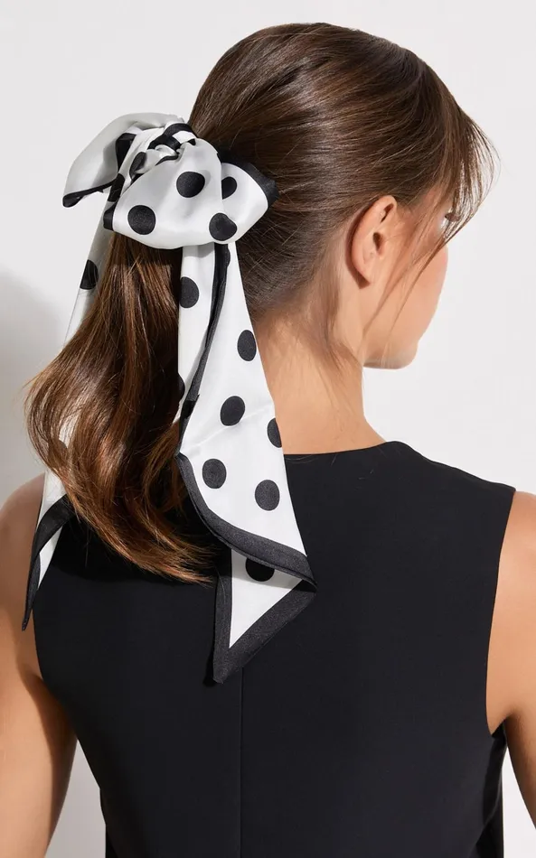 Showpo Rogan Scarf 8211 Satin Tie Up Printed Scarf In White Polka Dot Women Scarves and Gloves Showpo Rogan Scarf 8211 Satin Tie Up Printed Scarf In White Polka Dot Women Scarves and Gloves