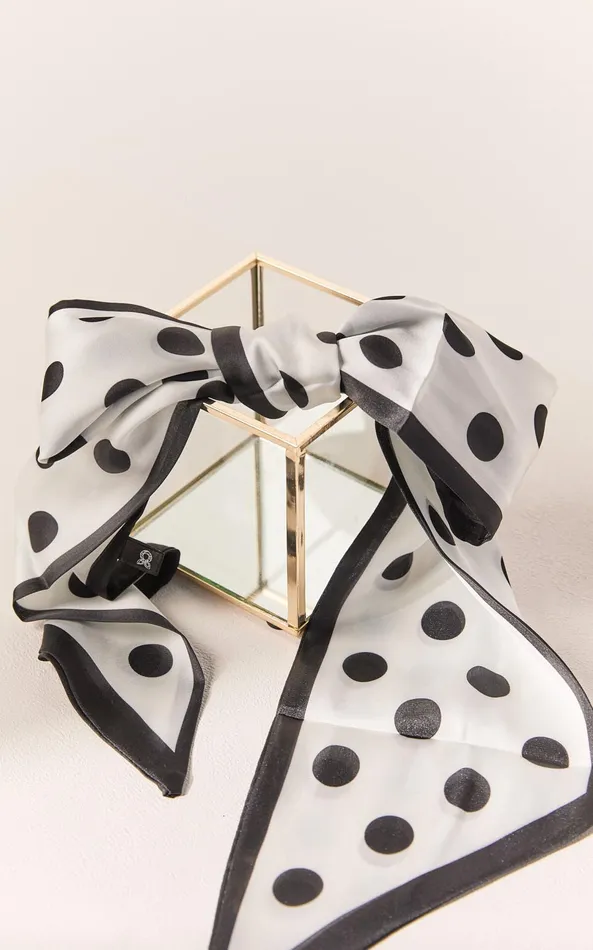 Showpo Rogan Scarf 8211 Satin Tie Up Printed Scarf In White Polka Dot Women Scarves and Gloves