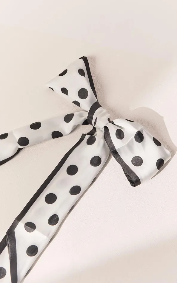 Showpo Rogan Scarf 8211 Satin Tie Up Printed Scarf In White Polka Dot Women Scarves and Gloves