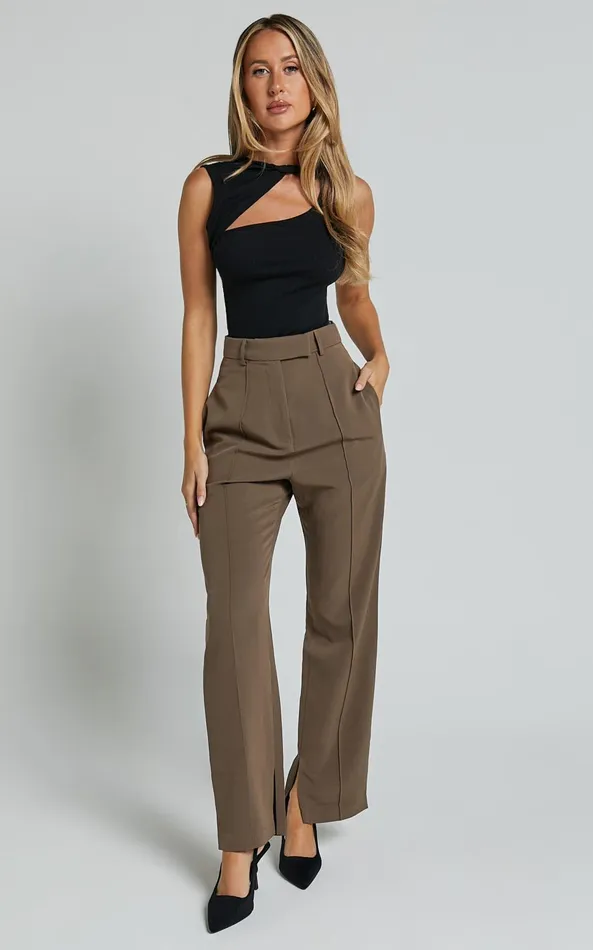 Showpo Rogers 8211 High Waisted Pants In Mocha Women Pants