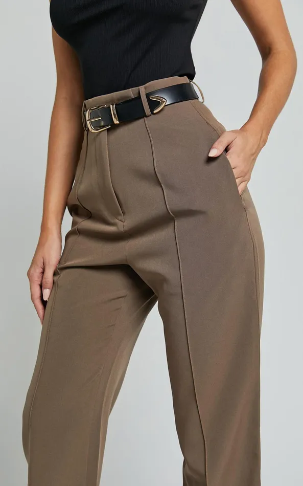Showpo Rogers 8211 High Waisted Pants In Mocha Women Pants