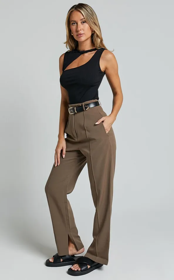 Showpo Rogers 8211 High Waisted Pants In Mocha Women Pants